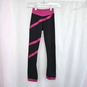 ChloeNoel‎ Ice Figure Skating Pants Black Leggings Fuchsia Spiral Girls Size XXS